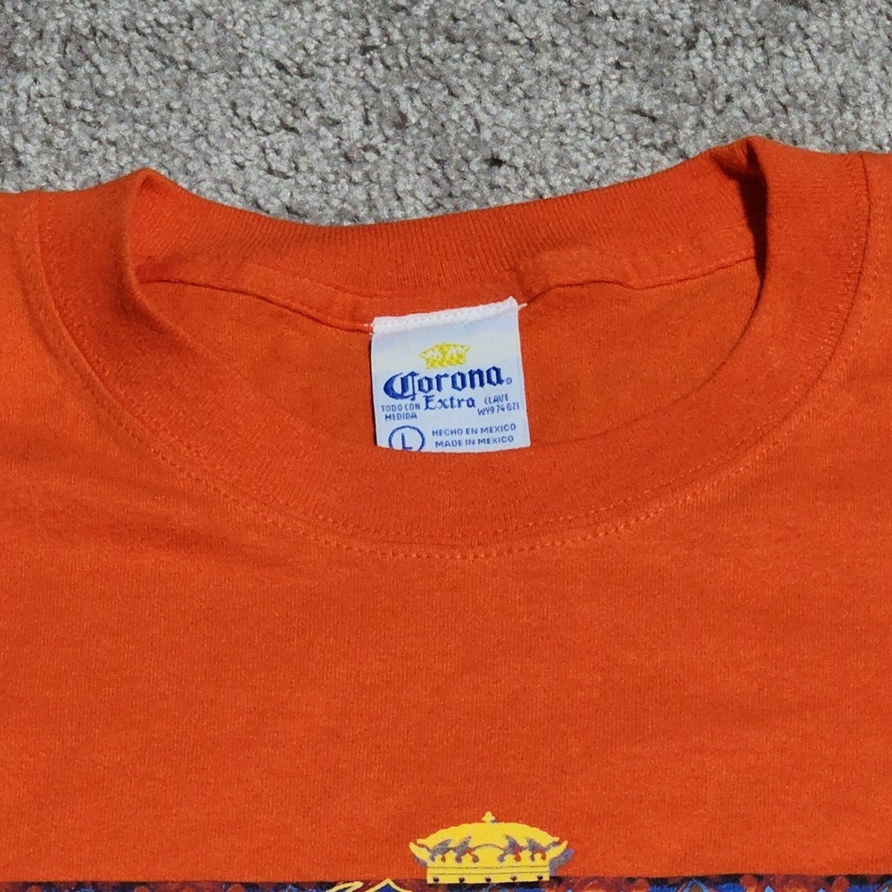 Corona Extra Playa del Carmen Mexico T Shirt Size Large Orange Carousel - Picture 3 of 8
